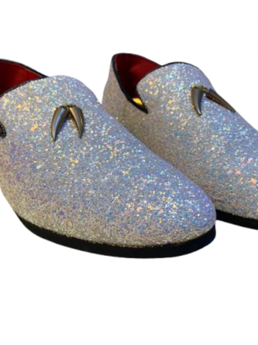 Men's White Iridescent Glitter Loafers Dress Shoes
